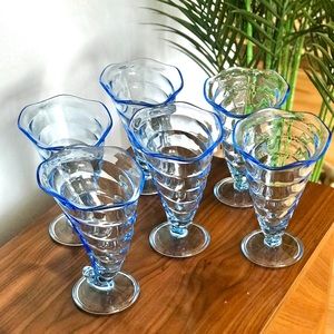 💙6 blue Cornucopia swirl Bormioli Rocco Parfait / Sundae serving cup/dish